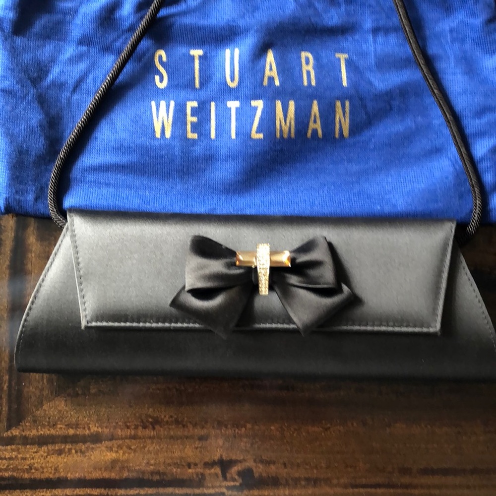 Stuart Weitzman chocolate brown satin clutch.